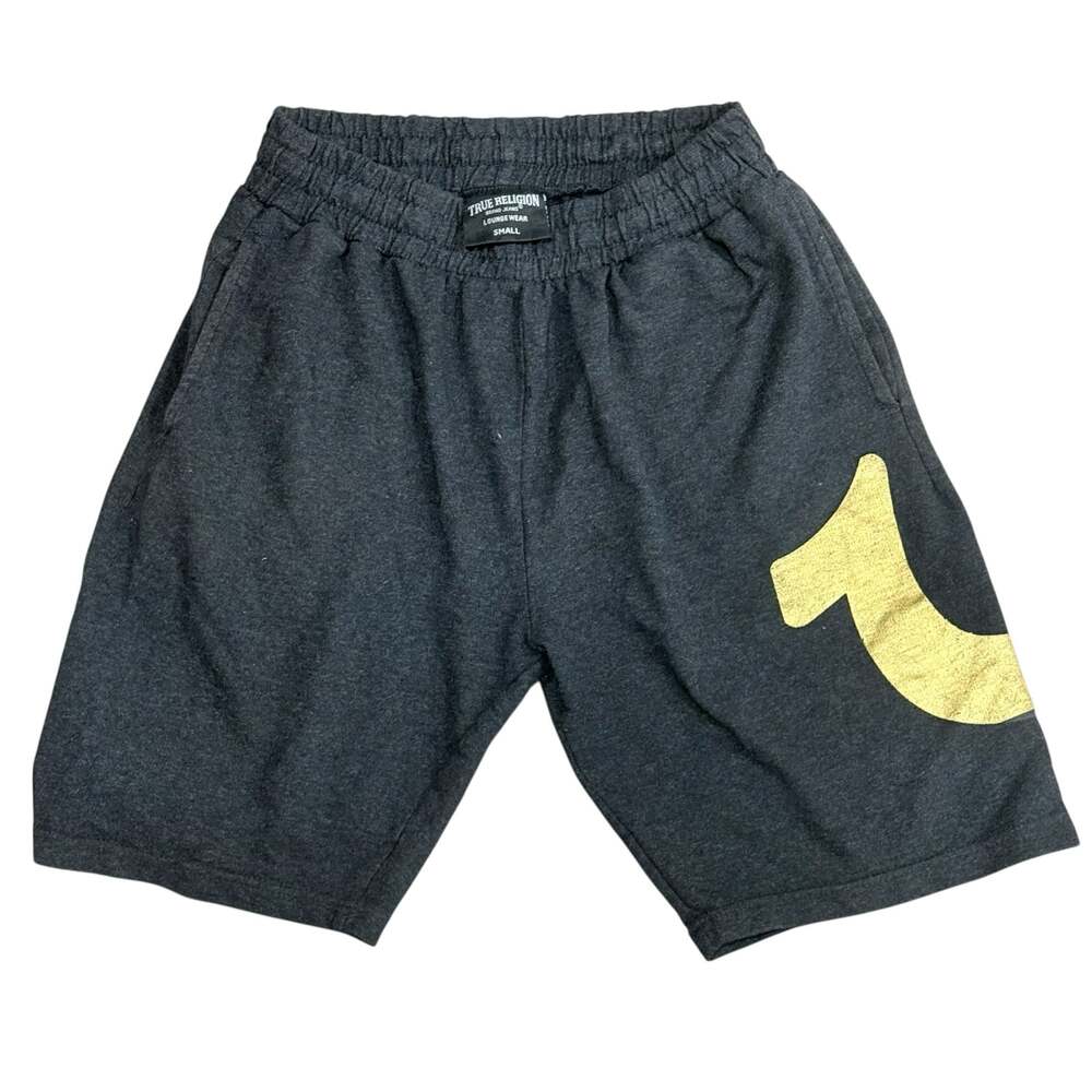 True Religion Men's Sweat Shorts Dark Gray with Gold Metallic logo Sz Small